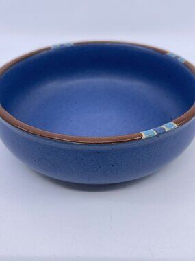vintage dansk mesa blue stoneware bowl with hand painted border design